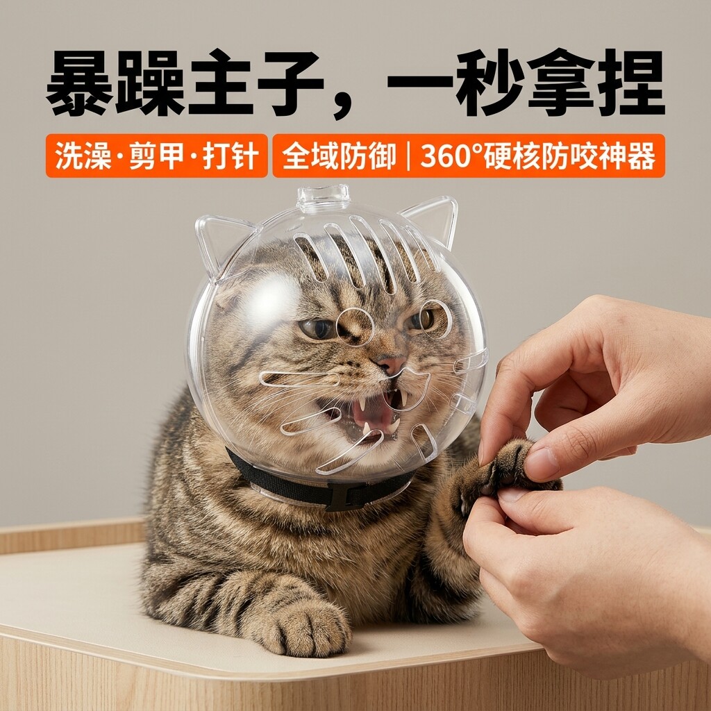 猫头套猫咪防咬头罩太空头盔防舔洗澡剪指甲防抓神器可调节不挣脱