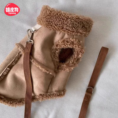 狗狗百搭麂皮绒牵引马甲