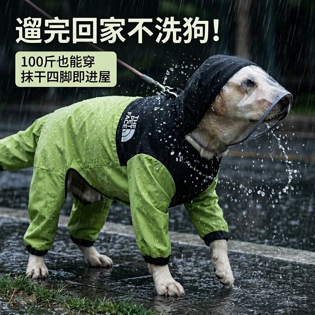 嬉皮狗大狗雨衣四脚防水防脏全包金毛拉布拉多中大型犬带帽檐雨衣