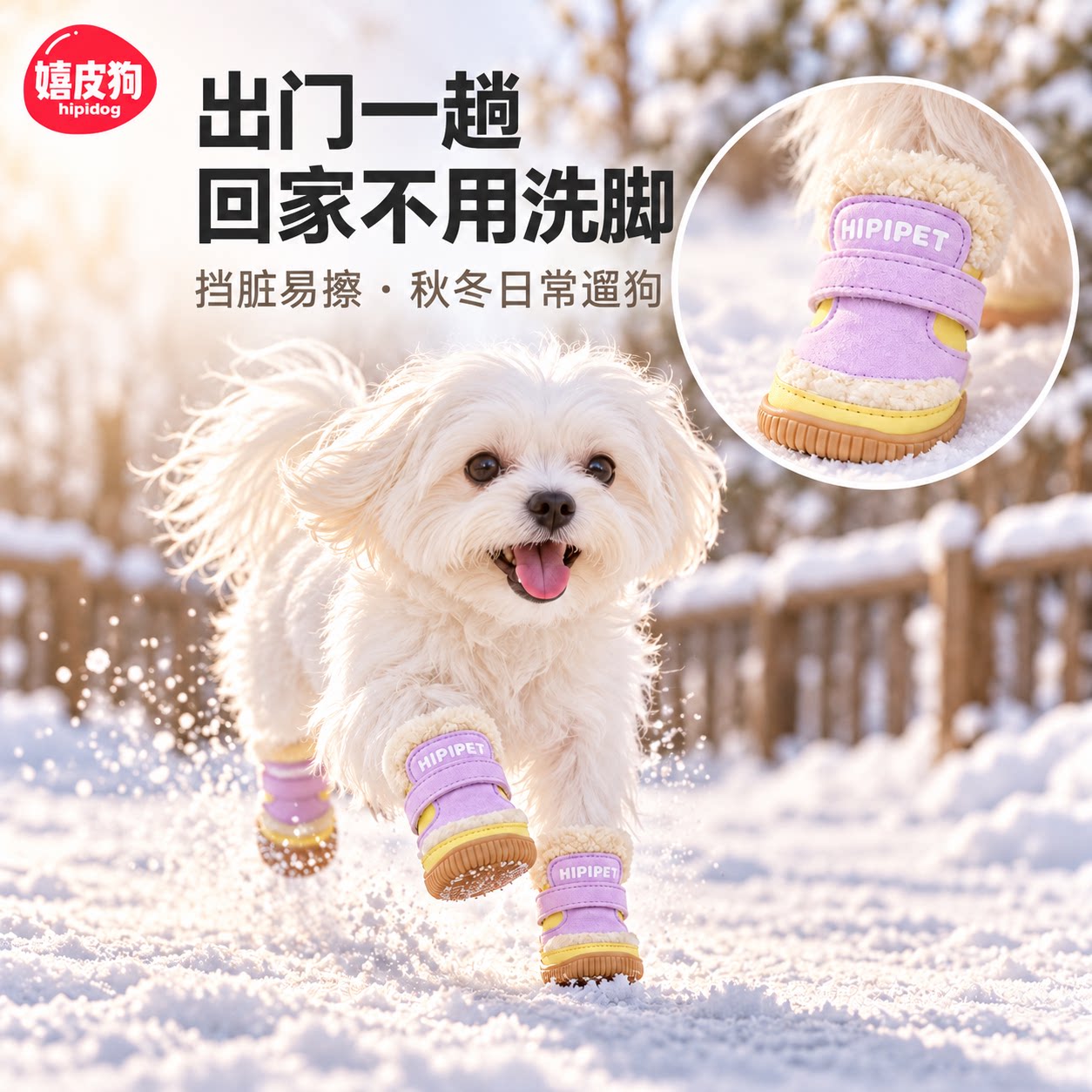 嬉皮狗小狗鞋子秋冬保暖防脏小型犬软底防掉脚套泰迪比熊雪地外出