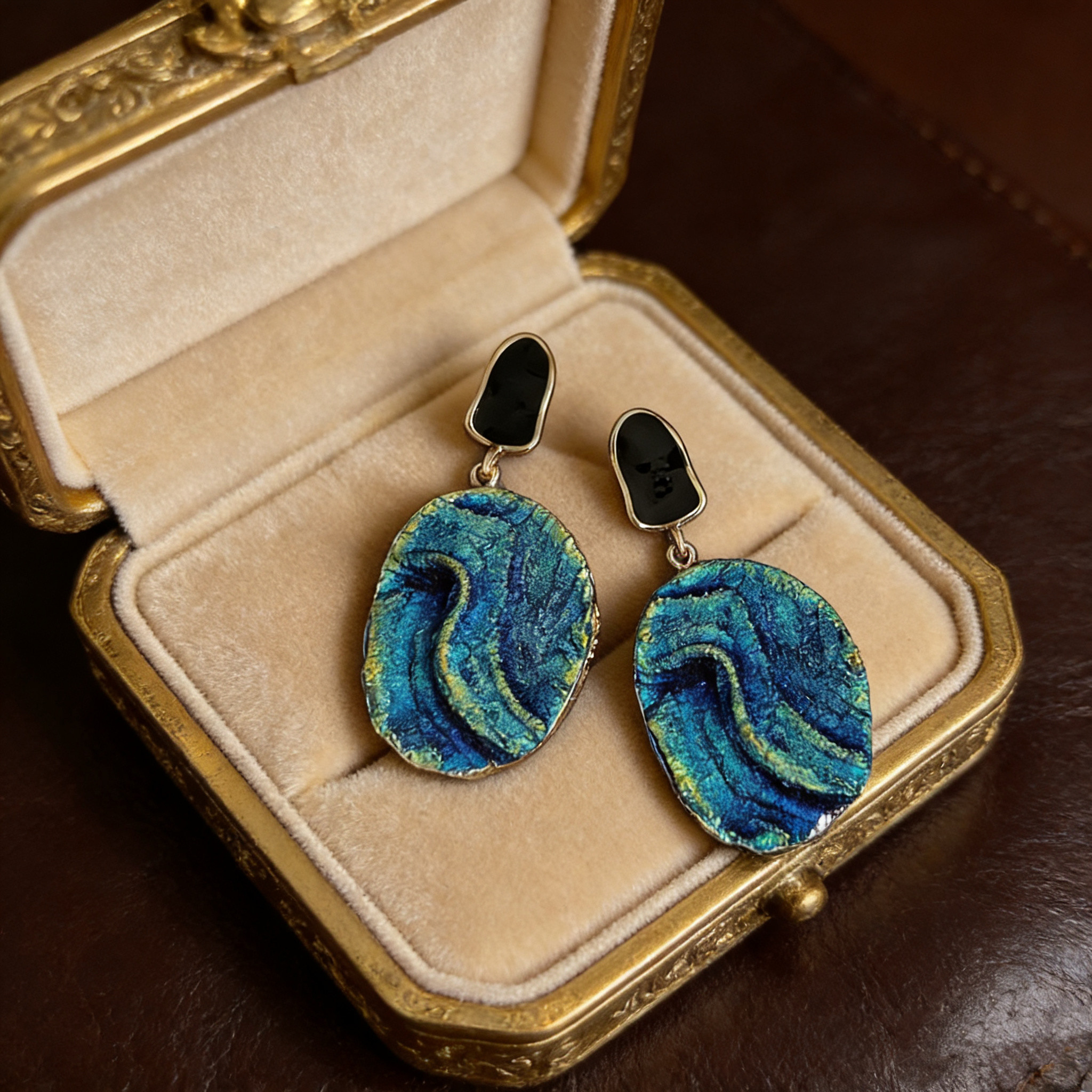 海浪蓝色耳环925银针耳饰中古风法式重工耳钉轻奢优雅气质复古,饰品/流行首饰/时尚饰品新,耳环,淘宝优惠券,粉丝福利购,淘宝优惠卷