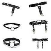 辣妹丝袜吊带袜黑色大腿朋克少女腿环调节防滑扣皮带项圈蕾丝袜夹