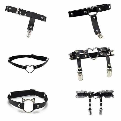 皮带项圈黑色朋克少女蕾丝袜夹