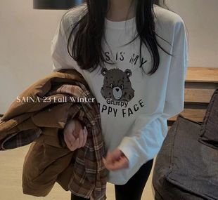 FASHION卡通印花打底长袖 十三行内搭女装 SAINA 新款 T恤潮 2025秋季