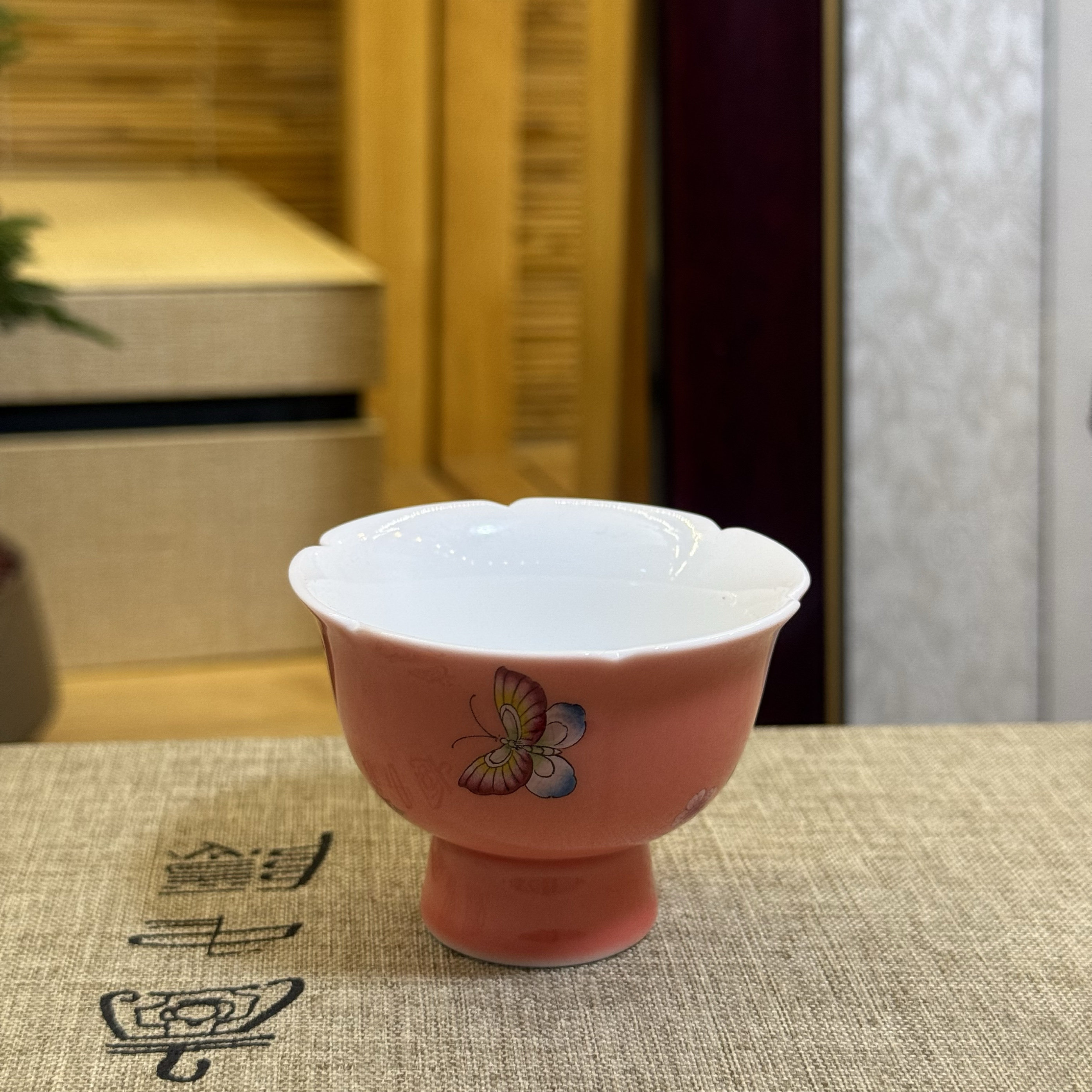 陶瓷功夫茶杯品茗杯创意主人杯单杯家用喝茶杯子茶碗手绘蝴蝶功夫