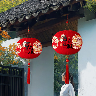2026新款大红灯笼福字新年户外吊灯春节过年阳台挂饰家用装饰门口