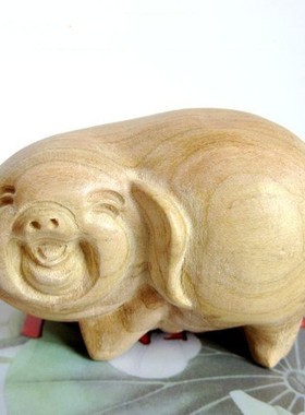 桃木猪摆件实木雕刻工艺品财运