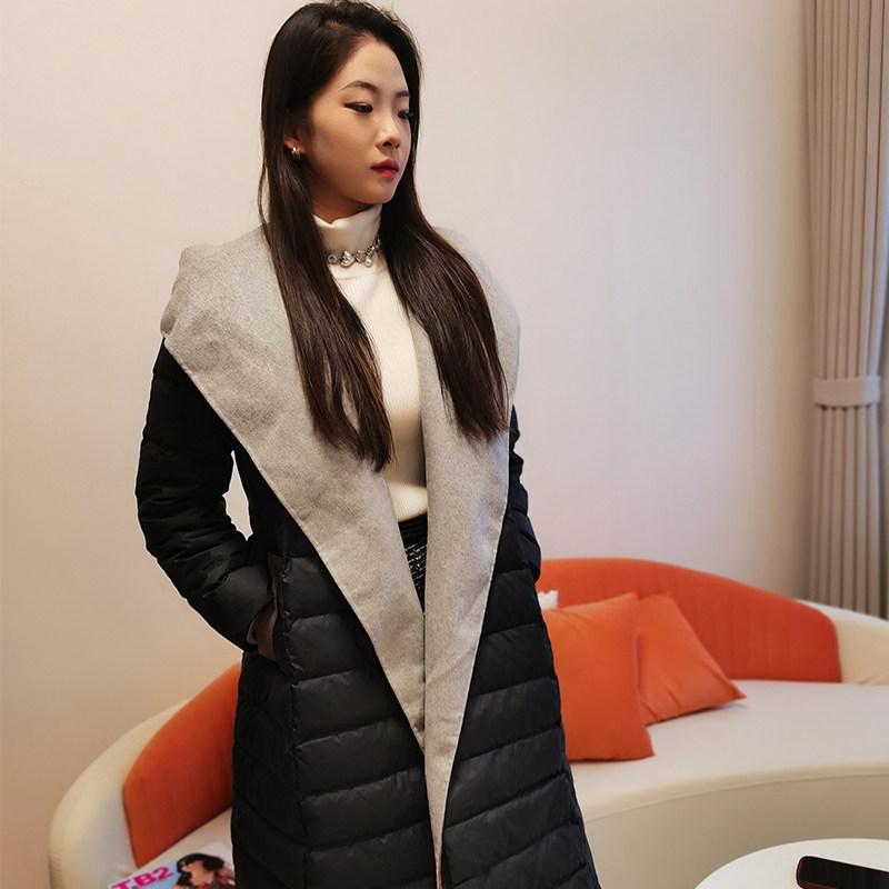 羽绒服长款白鸭绒通勤羊毛双面妮