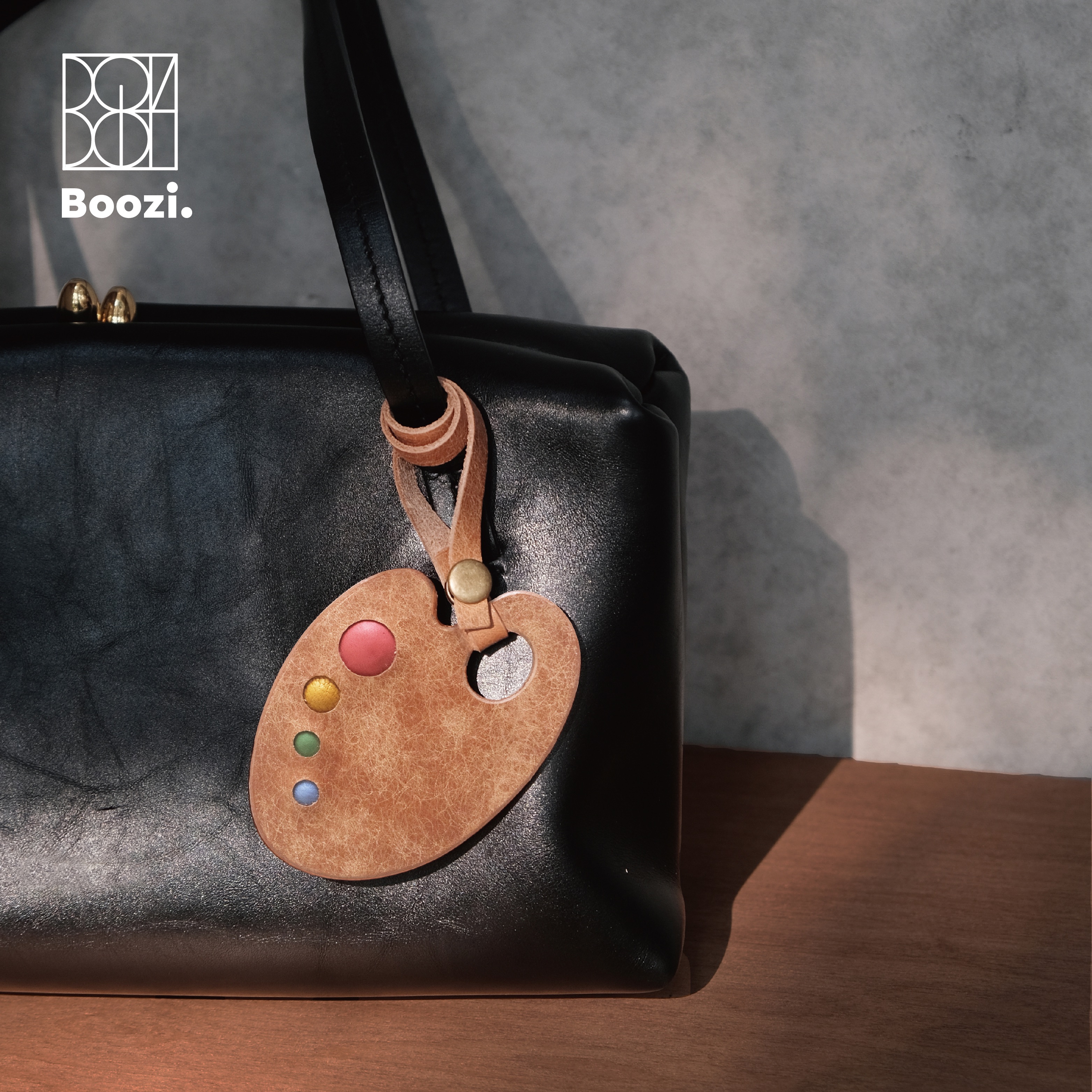 Boozi.手工创意调色盘头层牛皮包包挂件真皮包挂车载复古钥匙扣