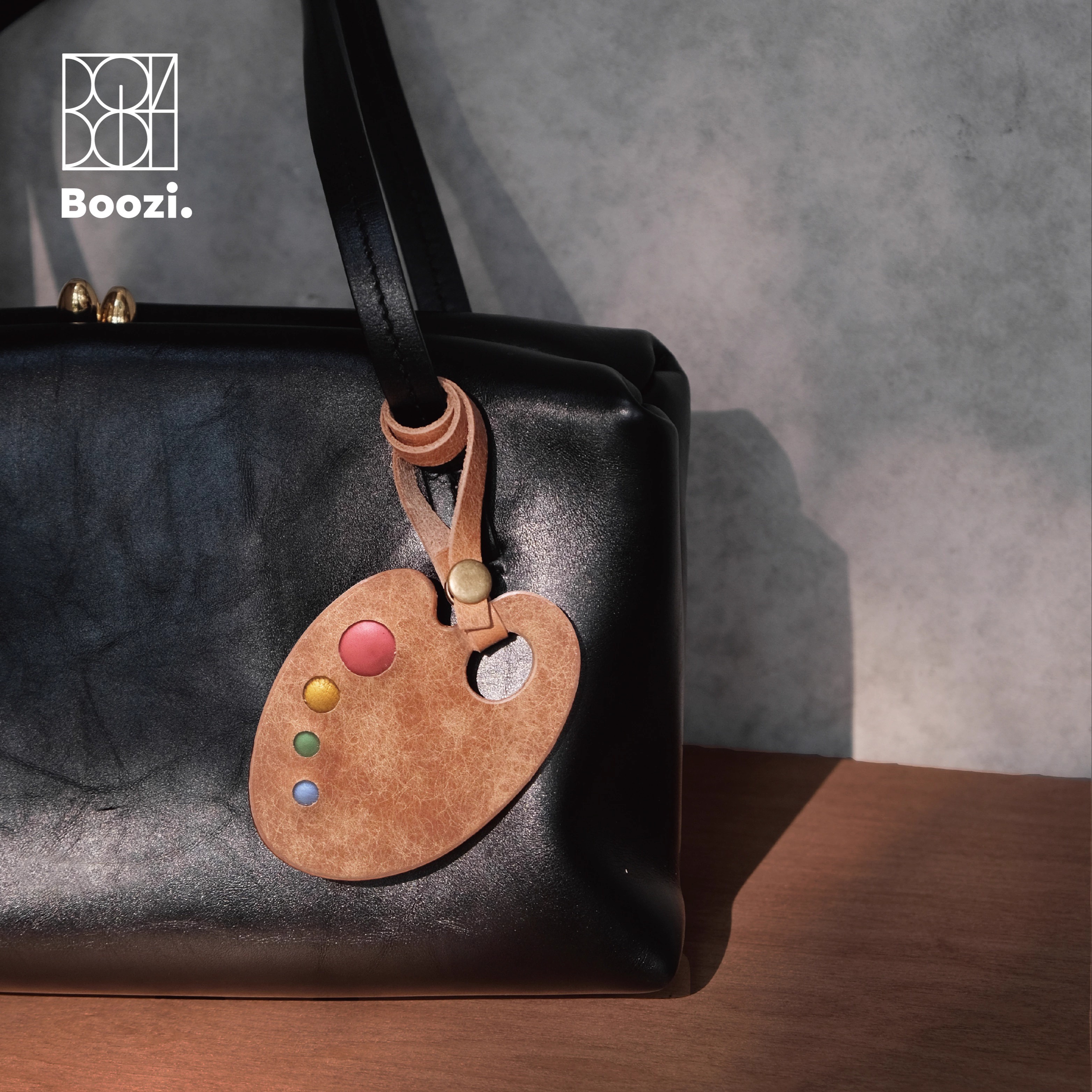 Boozi.手工创意调色盘头层牛皮包包挂件真皮包挂车载复古钥匙扣