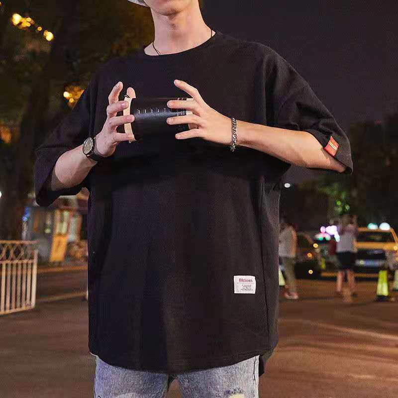2023夏季潮流宽松大码圆领拼接纯色体恤1312--YM08--P25,男装T恤,星座1312