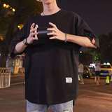 2023夏季潮流宽松大码圆领拼接纯色体恤1312--YM08--P25，男装T恤，星座1312