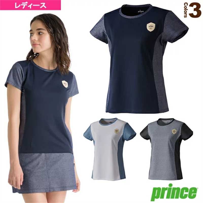 日本代购Prince 王子女款羽毛球服短袖牛仔风T恤 吸汗速干游戏衫