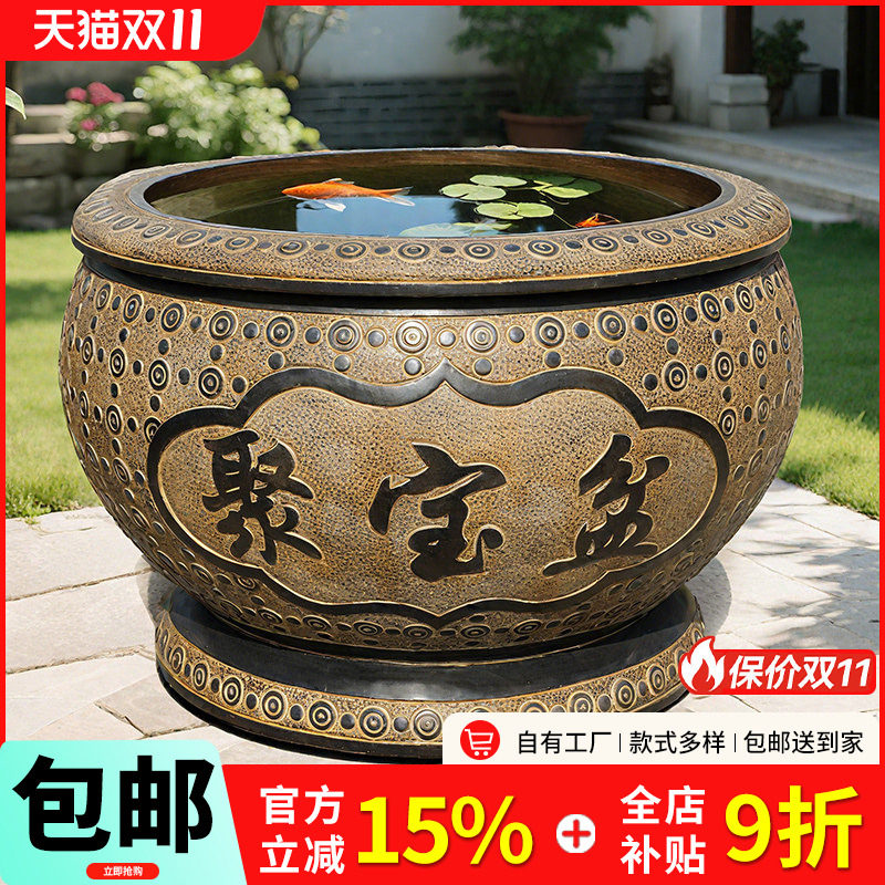 石雕鱼缸花盆仿古门海青石缸荷花缸庭院石头水缸养鱼户外风水缸