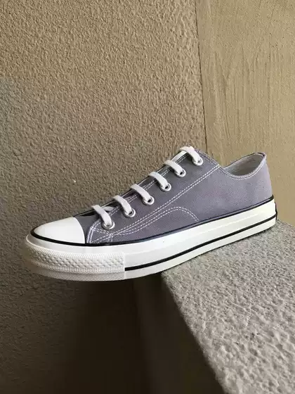 Couple Style Unisex Pure Gray Breathable Lace-Up Canvas Shoes Thick-Soled Sports Sneakers Student Shoes Vulcanized Shoes Casual Shoes