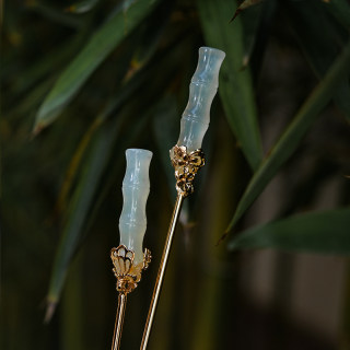 花屿集天然岫玉竹节发簪古风头饰简约盘发神棍玉石簪子汉服发饰