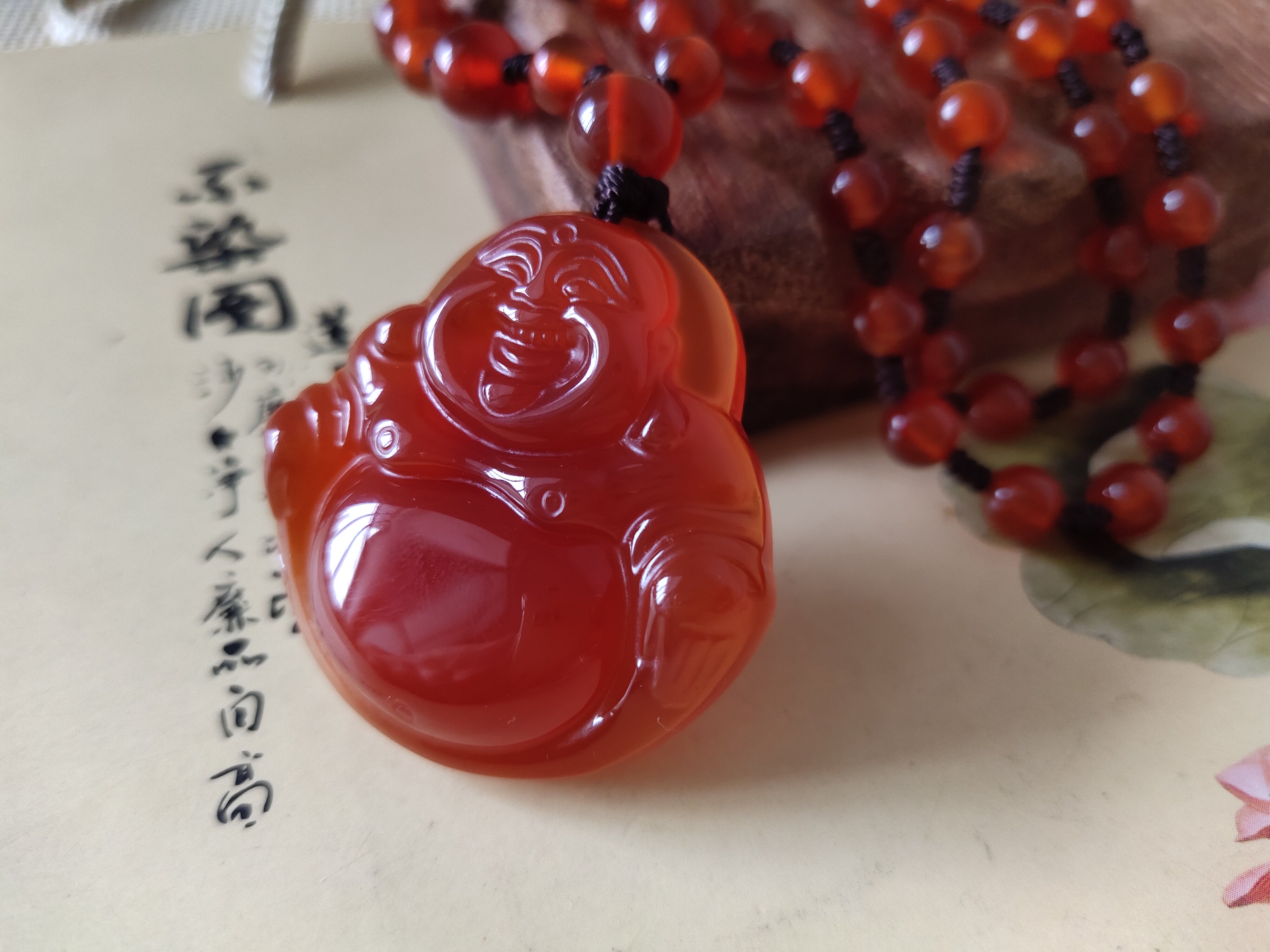 红玛瑙佛公吊坠弥勒佛项链大度笑面佛大款毛衣链女士笑佛配饰饰品