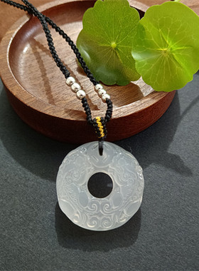 天然白玉髓貔貅平安扣吊坠玛瑙双皮丘项链男女情侣玉石保平安玉佩