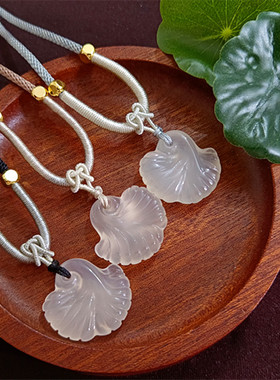 天然冰种玉髓银杏树叶吊坠男女情侣三生有幸项链送女友老婆生日礼