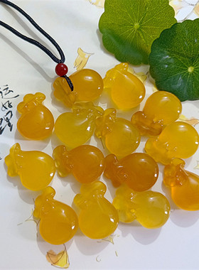 黄玉髓福袋吊坠钱袋项链男女情侣玉坠鸡油黄玛瑙黄钱袋生日礼物