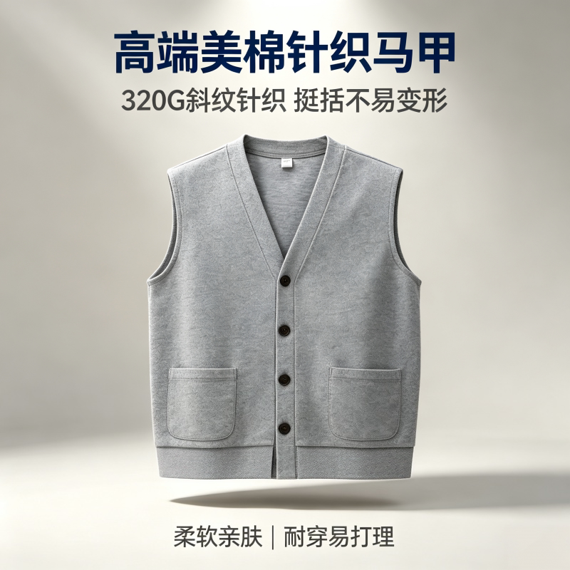 美棉斜纹无袖V领工装马甲