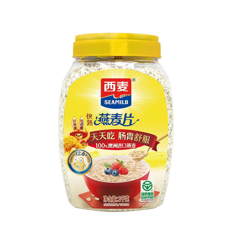 西麦燕麦片快煮快熟1000g谷物学生营养早餐饱腹0蔗糖添加罐装麦片