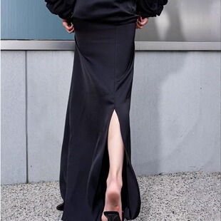 夏经典 松紧微宽松高妹女神bi入超长拖地优雅长裙显瘦半身裙 开叉款