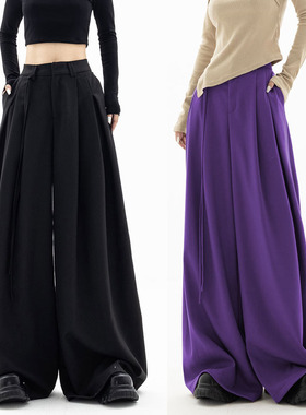 春秋新款黑色休闲宽松阔腿裤个性西裤垂感遮肉大裤腿高级推荐神裤