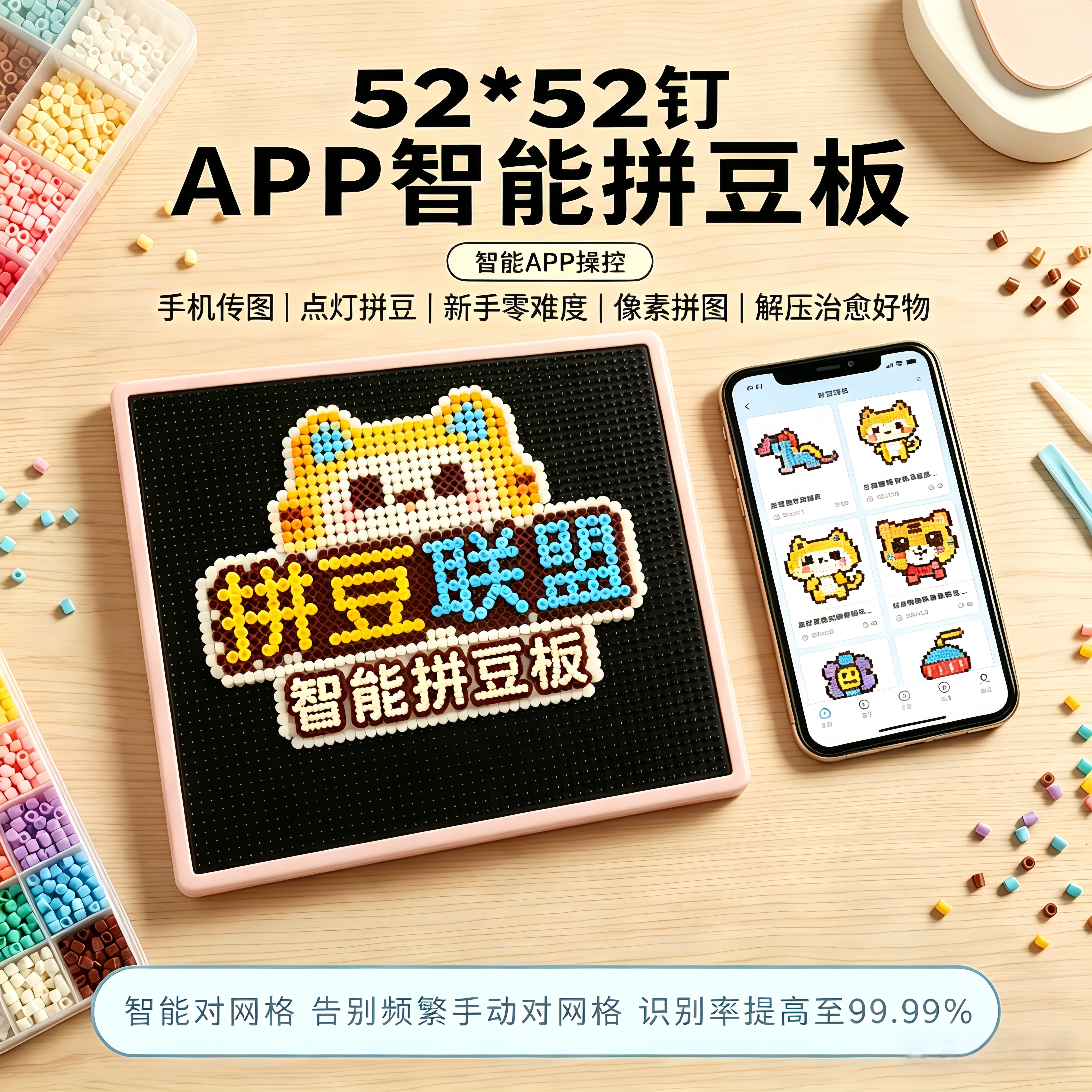 智能拼豆板蓝牙APP护眼亮灯DIY