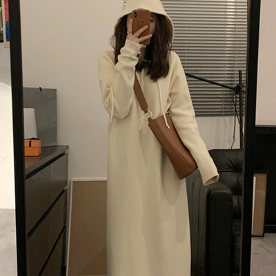 针织毛衣连衣裙子女连帽打底裙