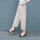 裤 八分直筒裤 子纯色宽松高腰妈妈女裤 人造棉薄款 外穿 大码 棉绸夏季