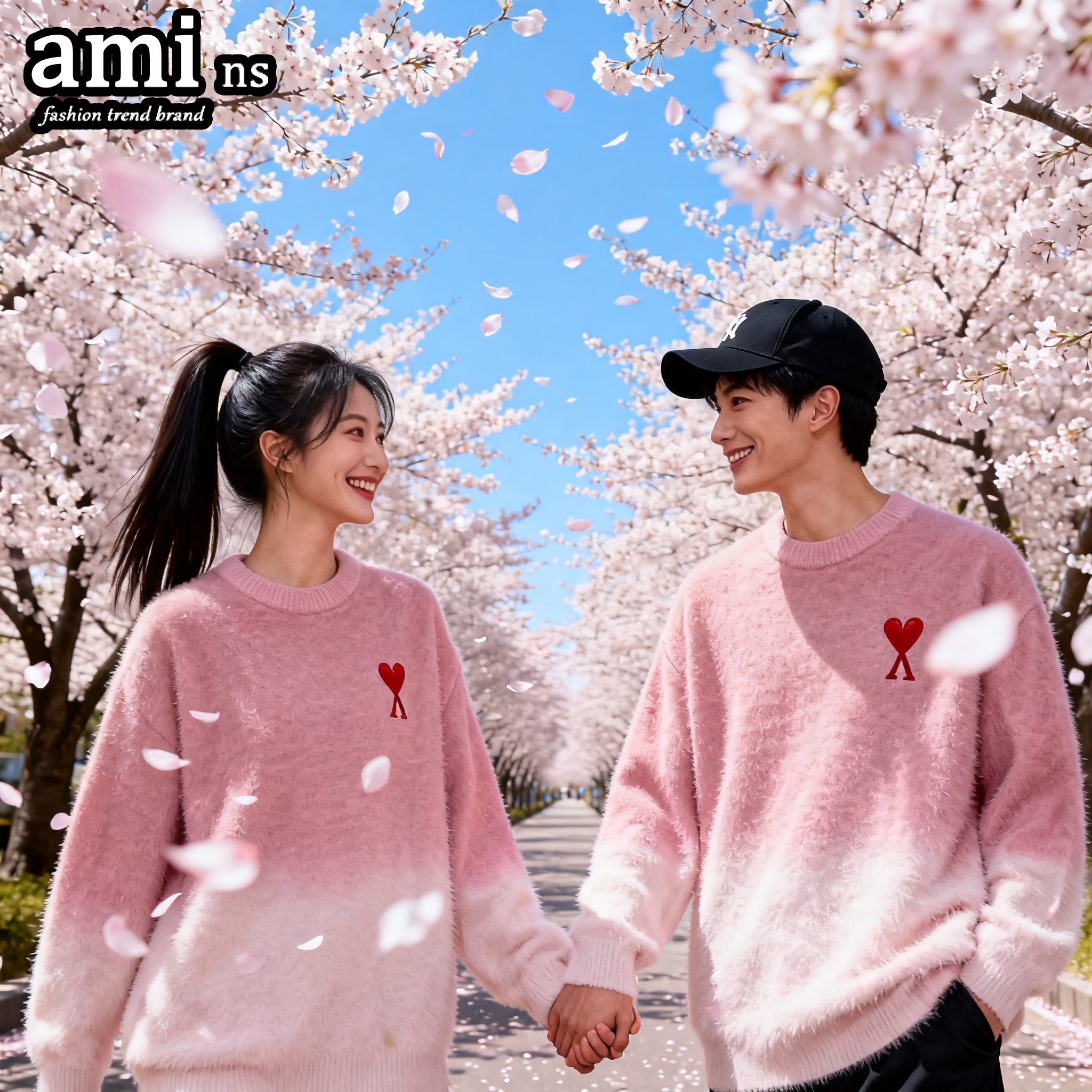 AMI秋冬水貂绒渐变色毛衣情侣款