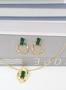 AB镀真金男女几何项链耳钉波浪