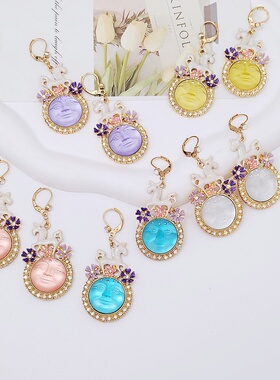 莉杭饰品KF摩恩脸小马系列花朵梦幻精致滴釉工艺色彩感梦幻耳环