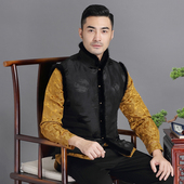 唐袭世家唐装 坎肩中老年休闲马夹上衣 男中式 马甲加棉加厚貂绒冬季