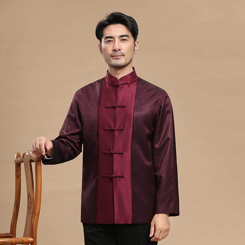 中式唐装男中年长袖外套中国风宽松刺绣立领盘扣汉服上衣宴会礼服,男装,唐装,淘宝优惠券,粉丝福利购,淘宝优惠卷