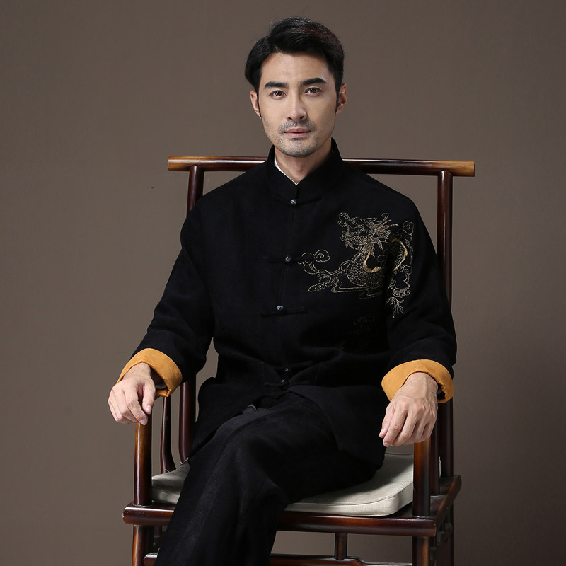 中式唐装男中老年立领盘扣休闲秋冬季长袖外套中国风连肩袖宴会装,男装,唐装,淘宝优惠券,粉丝福利购,淘宝优惠卷