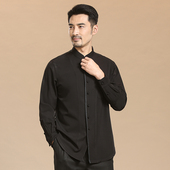 中山装 中式 上衣 刺绣衬衫 中国风休闲立领盘扣中国风衬衫 唐装 男长袖