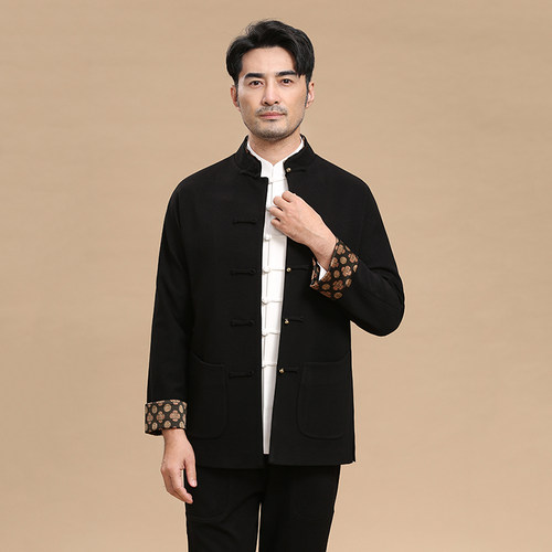 中式休闲唐装男时尚立领中国风盘扣中青年修身春秋季外套中山装潮