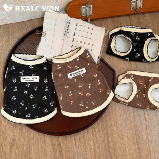 HC原创宠物衣服复古韩系碎花猫咪狗狗纯棉背心孟子义巧克力同款