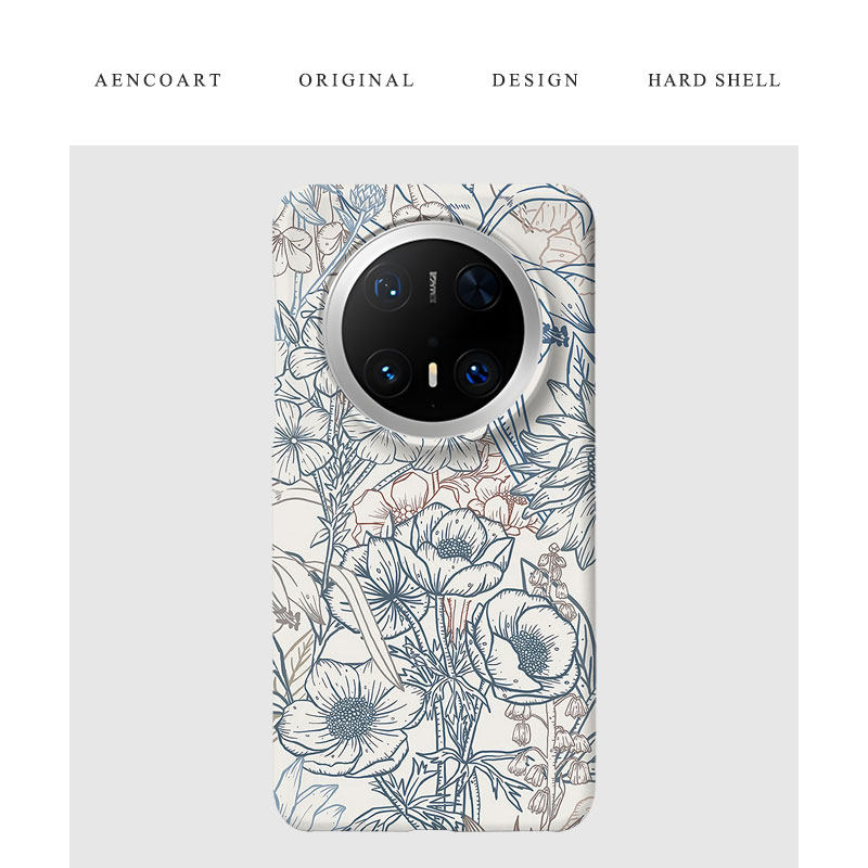 AENCOART&middot;花适用华为Mate60手机壳Mate50韩国菲林Mate70pro半包磨砂硬壳肤感手绘线条艺术花朵小清新原创意