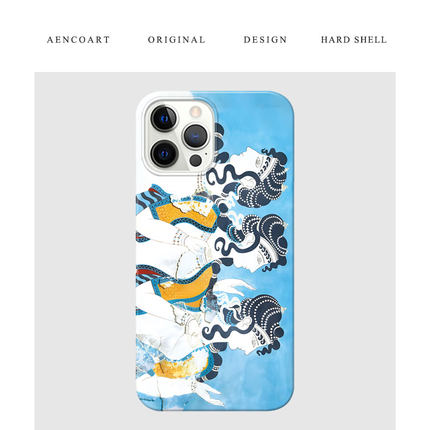 AENCOART·希腊壁画iPhone15Promax适用于苹果14手机壳13韩国菲林硬壳12半包磁吸蓝色女性复古艺术文艺小众16