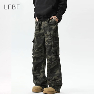 LFBF美式迷彩工装裤男休闲直筒阔腿长裤百搭