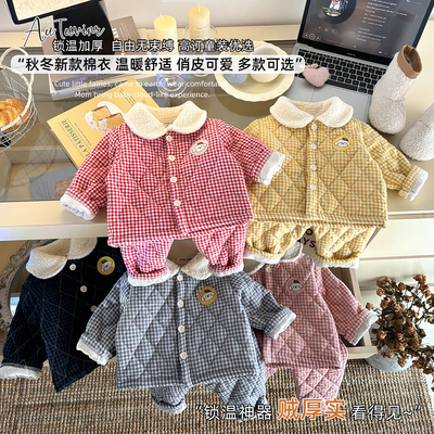 秋冬三层夹棉宝宝家居服睡衣套装