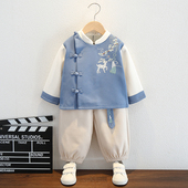 加绒加厚两件套兄妹同款 复古小童冬装 宝宝汉服中式 男童中国风唐装