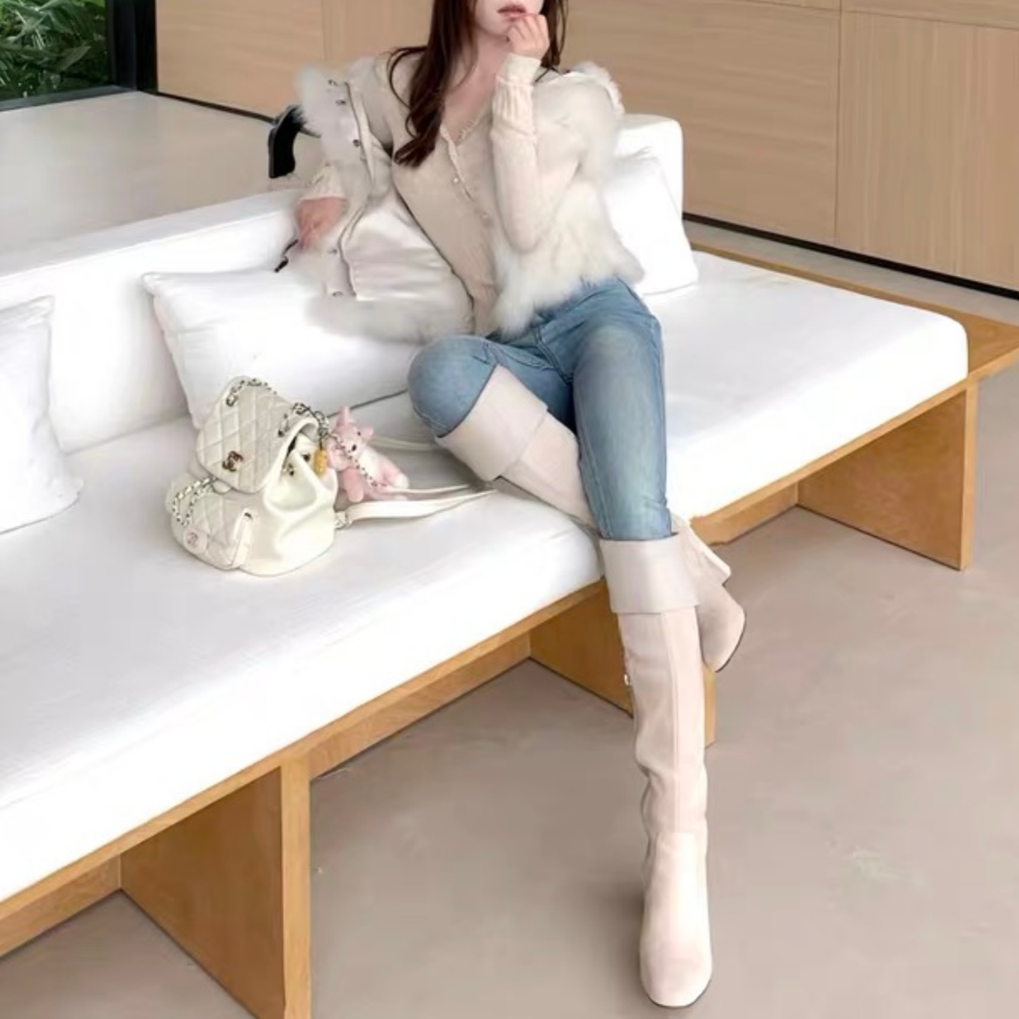 高跟长筒靴女2025新款韩版小圆头