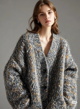 特价反季清仓原创早秋灰色针织开衫毛衣外套秋冬2024设计小众