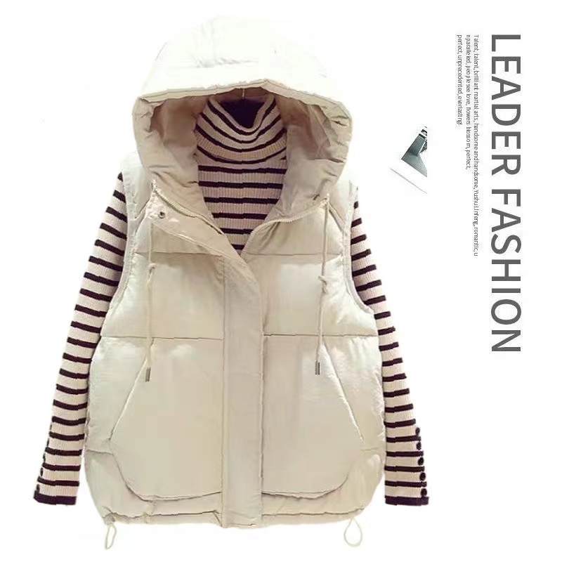 加厚棉服马甲女外穿2025年秋冬季新款宽松百搭连帽马夹坎肩外套潮