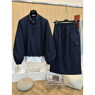 棒球服大码休闲套装夏季女装工装风长袖新款胖MM显瘦半身裙两件套