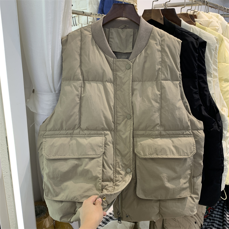 欧货秋冬新款宽松大码复古工装风外穿背心棉服马甲坎肩外套女潮